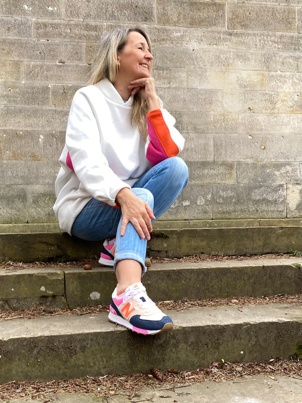 FIRLE FRANZ - Hoodie Sweat ECRU/ORANGE/PINK | Materialpaket